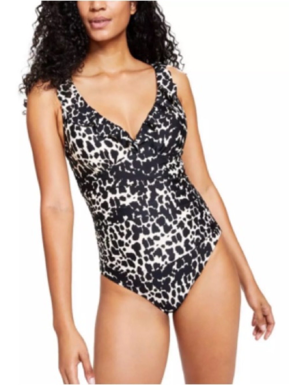 DKNY Swimsuit One Piece Animal Print Ruffled Underwire Tummy Control 14